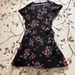 レディース　DIVIDED H&M 花柄　和風縮緬　リボンがかわいい　チュニック