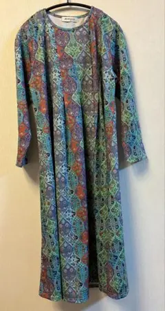 MAMA factory 幾何学模様 八分　長袖ワンピース　ママファクトリー