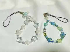 星型・花型 ビーズストラップ 水色&青