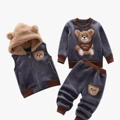 くま　ベビー服 上下3点セット フード付き　90cm