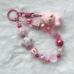 ビーズキーホルダー No.420 お座り ラブブ×ピンク