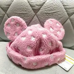 TDR ディズニー　ミニーマウス　ファンキャップ　ボアキャップ　ハートピンク