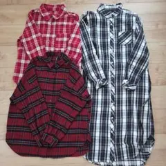 チェックシャツ 3枚セット 赤2枚 黒(ロング)1枚