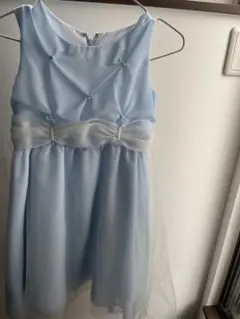 水色 シフォン ドレス パール装飾付き