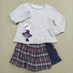 ニットプランナー　ウサギ刺繍付 トレーナー&スカパン　セット　120
