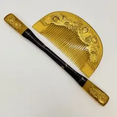 091009 樹脂　鼈甲風　透彫　菊　櫛　かんざし