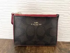 COACH レザー カードケース ブラウン/レッド