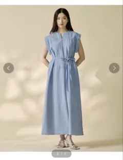 ebure トリアセコットンオーガンジー プリーツブルーワンピース - メルカリ