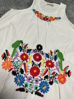 MALAIKA ノースリーブメキシコ風 刺繍 ワンピース オフホワイト　ロング丈のサムネイル