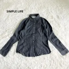 シンプルライフ　長袖シャツ　デニムシャツ　ダークグレー　コットン100のサムネイル