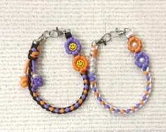 りく様 スマホ ストラップ にこちゃん花 四つ葉 パール付き ハンドストラップ