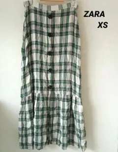 美品　ZARA　チェック　ロングスカート　XS
