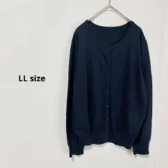 スクロール　クルーネックカーディガン　LL ネイビー　長袖　コットンのサムネイル