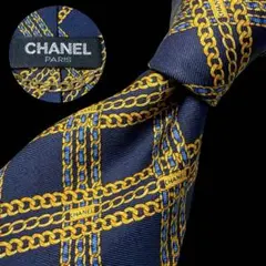 CHANEL シャネル ネクタイ ココマーク 太陽 月 星 チェーン柄 黒 総柄