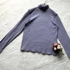 GU◇ソフトリブタートルネックT　メロウ　長袖　ゆったり　パープル　春トップス