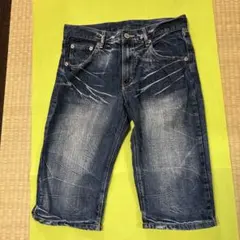 ダメージ加工 デニムショートパンツ ダークブルー