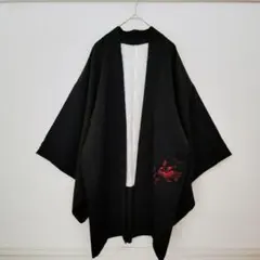 ★ 花柄 刺繍 和装 コート 五分袖 和装 黒 アウター 日本 和服 ブラック