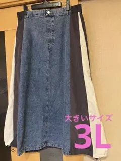 大きいサイズ　サイドライン異素材切替デニムスカート　3L デニム　スカート