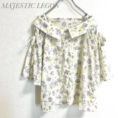 花柄ブラウス シャツ フレアスリーブ ストラップ オフショル フェミニン M