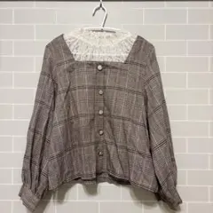 【Emsexcite】チェック柄ブラウス ブラウン