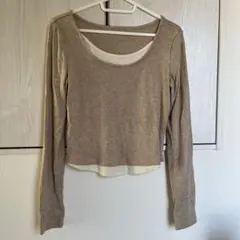 長袖 カットソー レイヤード風 ベージュ Lサイズ