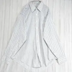 ケッチ ストライプ 長袖 レギュラー カラー シャツ XL 白青 綿ポリ メンズ