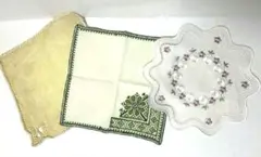 未使用美品　海外購入　刺繍レース　テーブルセンター　ドイリー　3点　アンティーク