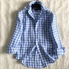 ポロラルフローレン リネン ポニー刺繍 チェックシャツ SP スカイブルー