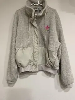 adidas フリース シェルパジャケット　ボアコート　アイボリー　ショート　Ｌ