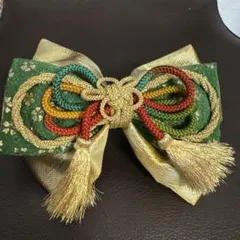 和装小物 髪飾り リボン 緑金　卒業式　成人式