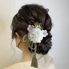 髪飾り 振袖 成人式 くすみカラー グリーン 着物 和装 花飾り 七五三 袴