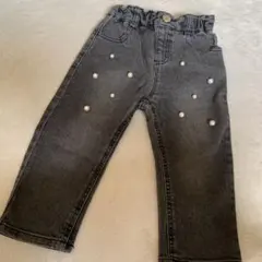 petit main パール装飾付きデニムパンツ 90