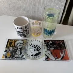 ワンピース　6点セット グラス ガラスプレート 湯のみ 一番くじ ロー エース