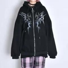 VOLCAN&APHRODITE ラインストーントライバルZIPパーカー 裏起毛