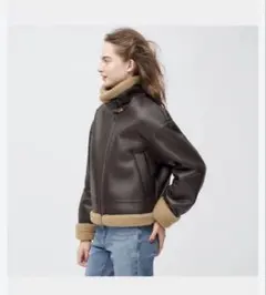 ブラウン 合成皮革 ボア ジャケット