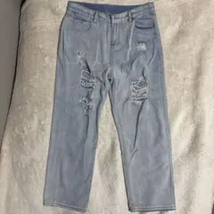 ダメージ加工 ライトブルーデニムパンツ