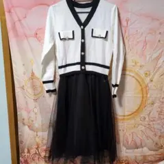 ワンピース 重ね着風 チュール 韓国系