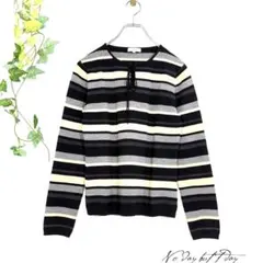 TWO:C ボーダー セーター(4/S相当)ウール100% リボン ピンケーブル