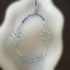 ハンドメイド 花モチーフ ビーズストラップ