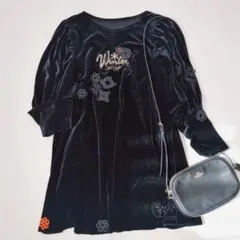 ベロアトップス Y2K 00s 花柄 ワンピース 刺繍 スパンコール レトロ