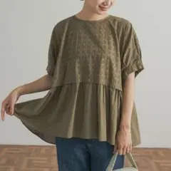 URBAN RESEARCH DOORSレース切替ギャザーペプラムブラウス