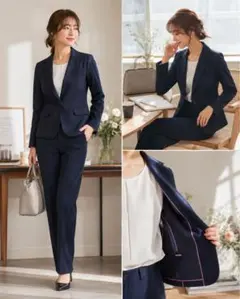 美品　INED イネド パンツスーツ セットアップ 9号 ネイビー ストレッチのサムネイル