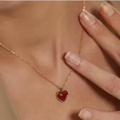 【レッド】color heart necklace R5N015