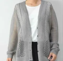 美品✨️mizuiro ind ミズイロインド メッシュカーディガン グレーのサムネイル