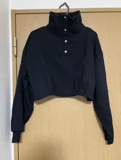 ハイネック ハーフスナップ クロップドスウェット