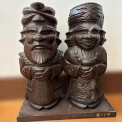 木製彫刻 二体の人形 豊川作　アイヌの木彫り　ニポポ