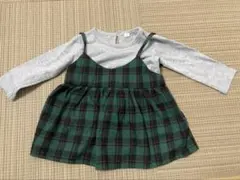【2点セット 80cm】緑チェック キャミチュニック＆長袖Tシャツ