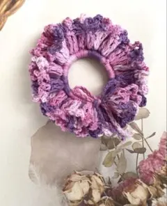 ハンドメイドフリルシュシュ くすみピンクandパープルグラデーション