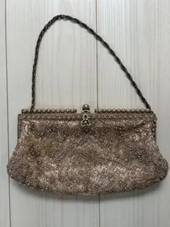 ビーズ刺繍 ゴールドパーティーバッグ