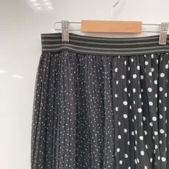 【ZARA】 アシンメトリードット柄 プリーツスカート ロングスカート ブラック
